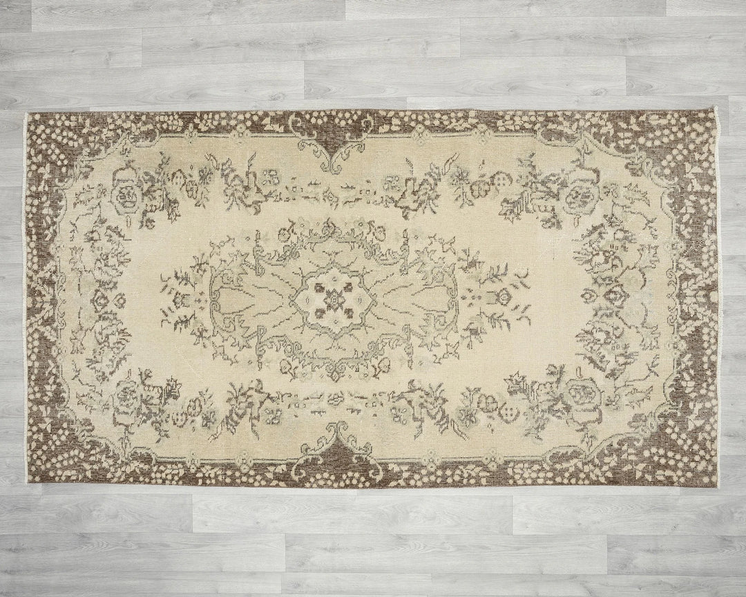 Beige Turkish Oushak Rug 3' 11" x 7' 1" Hand-Knotted | No. VR83106