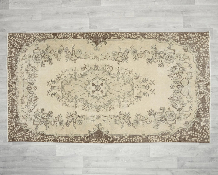 Beige Turkish Oushak Rug 3' 11" x 7' 1" Hand-Knotted | No. VR83106