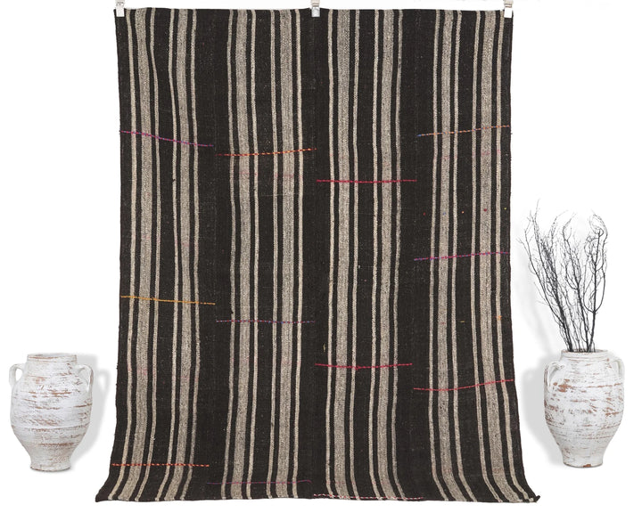 Brown Turkish Kilim Rug 5' 7" x 7' 5" Flat-Weave | No. VR83402