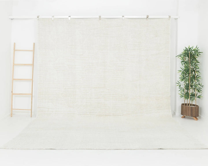 White Turkish Kilim Rug 9' 1" x 11' 7" Flat-Weave | No. VR83571