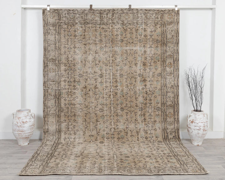Beige Turkish Oushak Rug 7' 1" x 10' 2" Hand-Knotted | No. VR83759