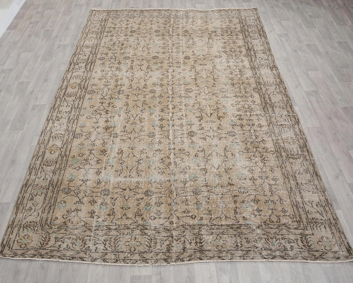 Beige Turkish Oushak Rug 7' 1" x 10' 2" Hand-Knotted | No. VR83759
