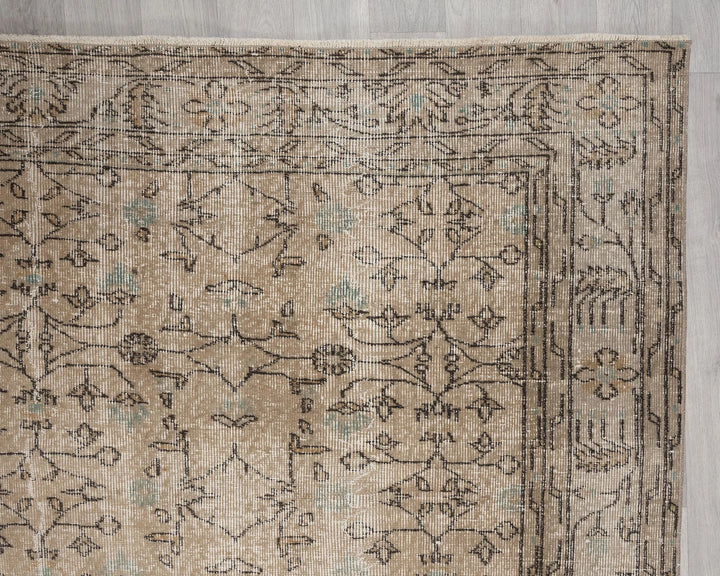 Beige Turkish Oushak Rug 7' 1" x 10' 2" Hand-Knotted | No. VR83759