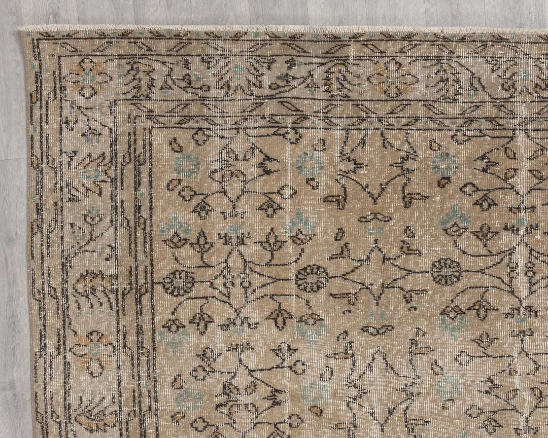 Beige Turkish Oushak Rug 7' 1" x 10' 2" Hand-Knotted | No. VR83759