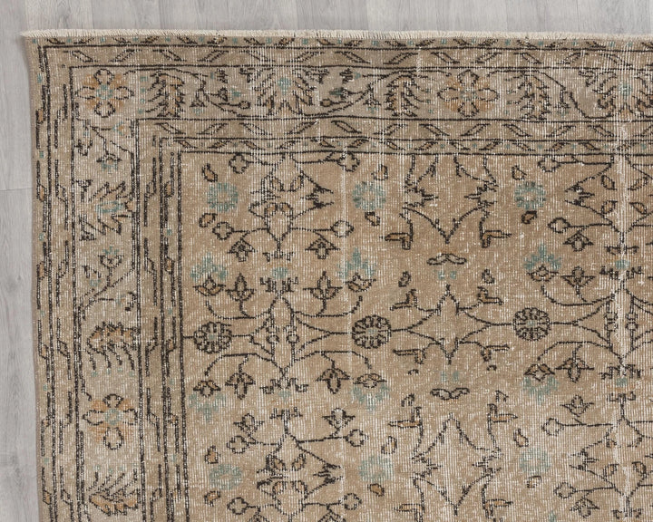 Beige Turkish Oushak Rug 7' 1" x 10' 2" Hand-Knotted | No. VR83759