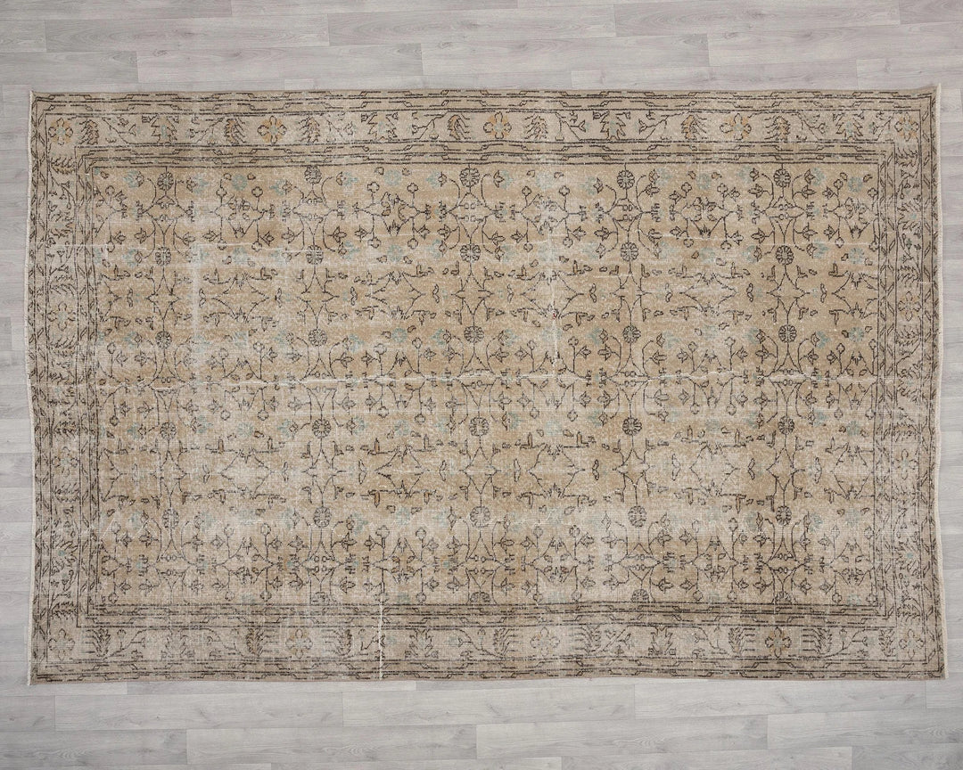 Beige Turkish Oushak Rug 7' 1" x 10' 2" Hand-Knotted | No. VR83759