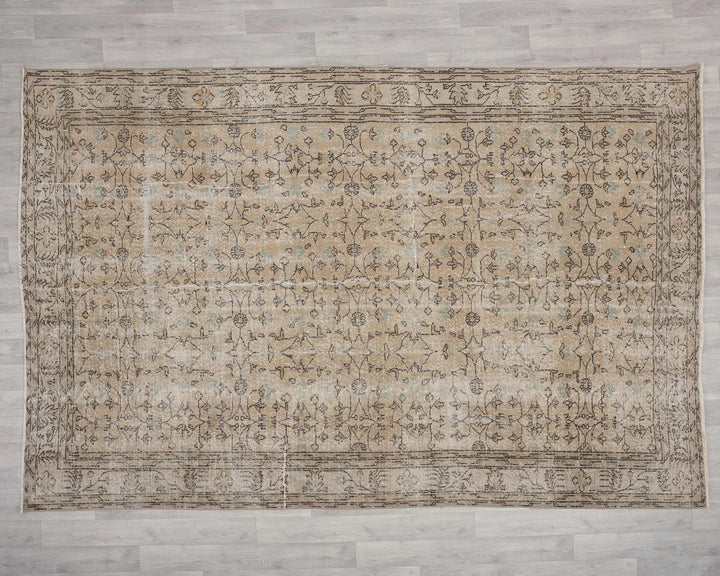 Beige Turkish Oushak Rug 7' 1" x 10' 2" Hand-Knotted | No. VR83759
