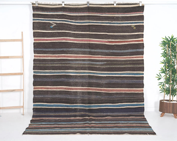 Multicolor Turkish Kilim Rug 6'5" x 9'2" Flat-Weave | No. VR83995