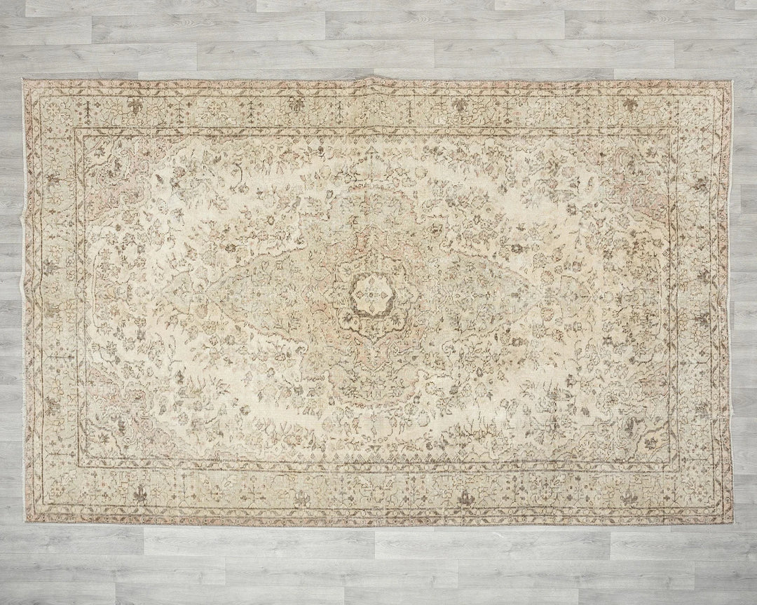 Beige Turkish Oushak Rug 6' 5" x 9' 8" Hand-Knotted | No. VR84013