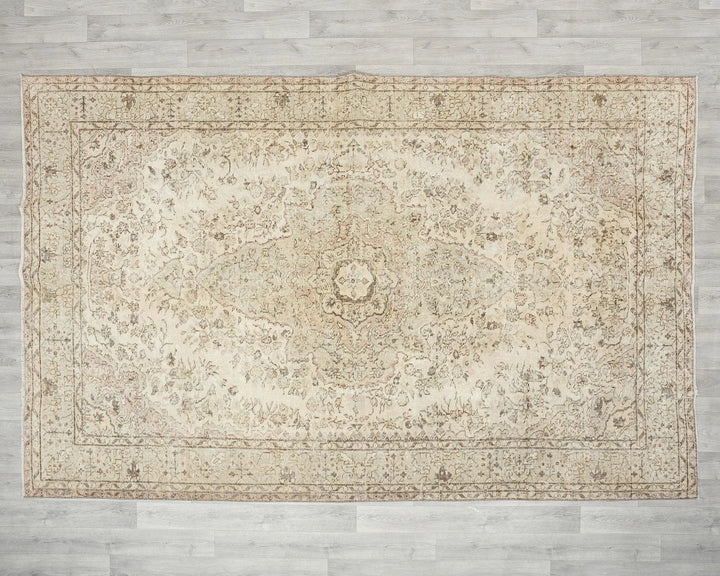 Beige Turkish Oushak Rug 6' 5" x 9' 8" Hand-Knotted | No. VR84013