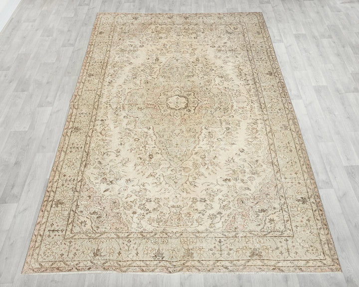 Beige Turkish Oushak Rug 6' 5" x 9' 8" Hand-Knotted | No. VR84013