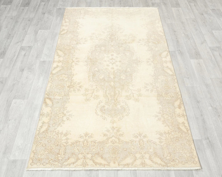Beige Turkish Oushak Rug 6'9" x 3'10" Hand-Knotted | No. VR84030