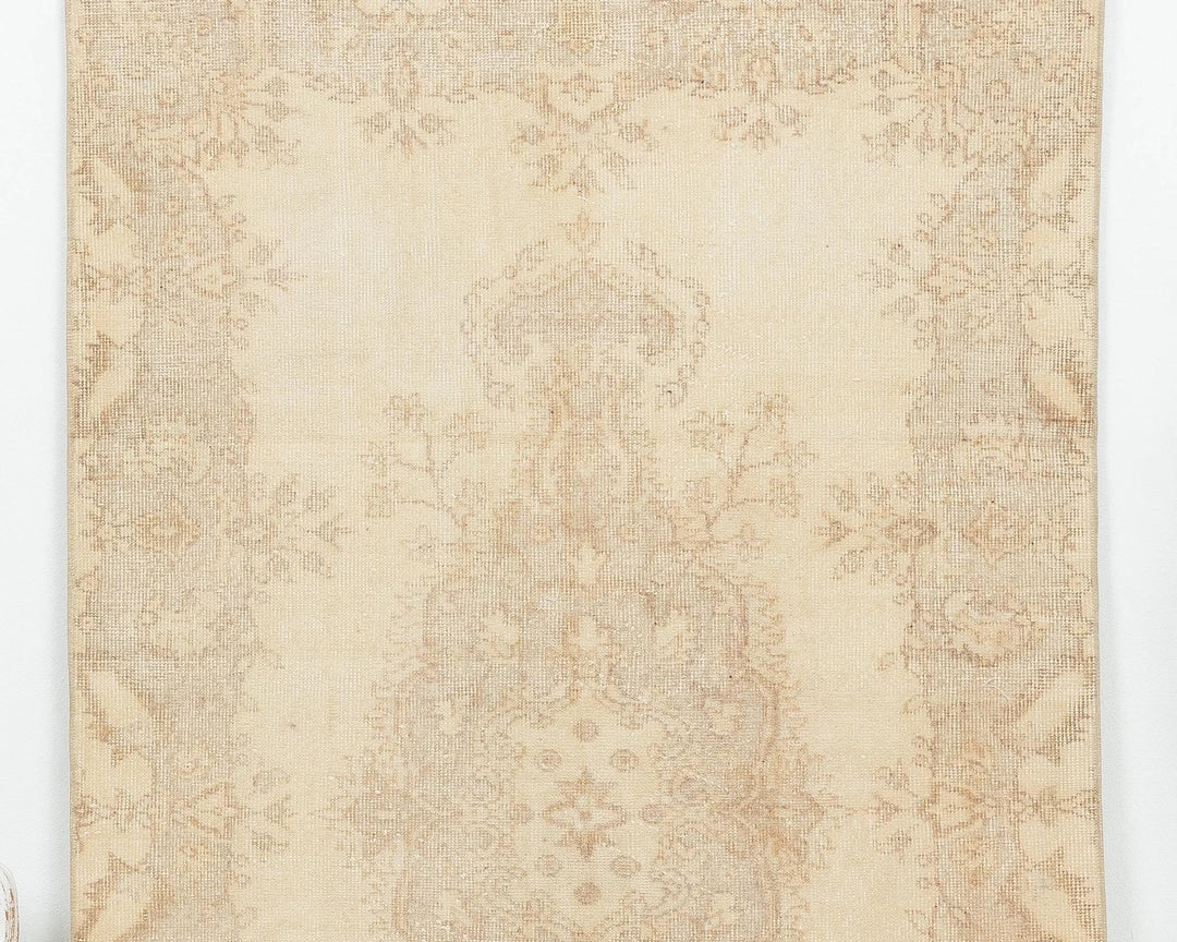 Beige Turkish Oushak Rug 6'9" x 3'10" Hand-Knotted | No. VR84030