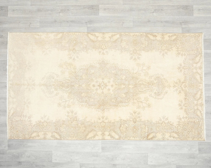 Beige Turkish Oushak Rug 6'9" x 3'10" Hand-Knotted | No. VR84030