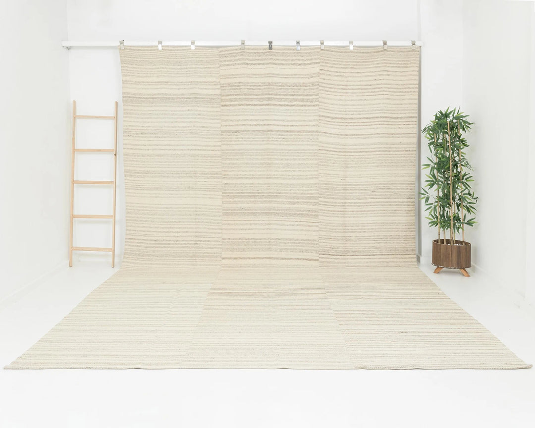 Beige Turkish Kilim Rug 10' 2" x 13' 7" Flat-Weave | No. VR84033