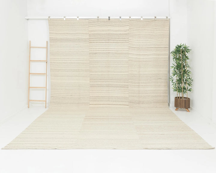 Beige Turkish Kilim Rug 10' 2" x 13' 7" Flat-Weave | No. VR84033