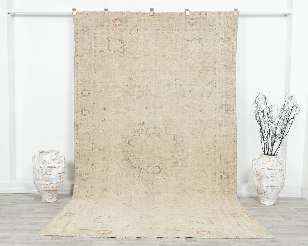 Beige Turkish Oushak Rug 5'10" x 10'2" Hand-Knotted