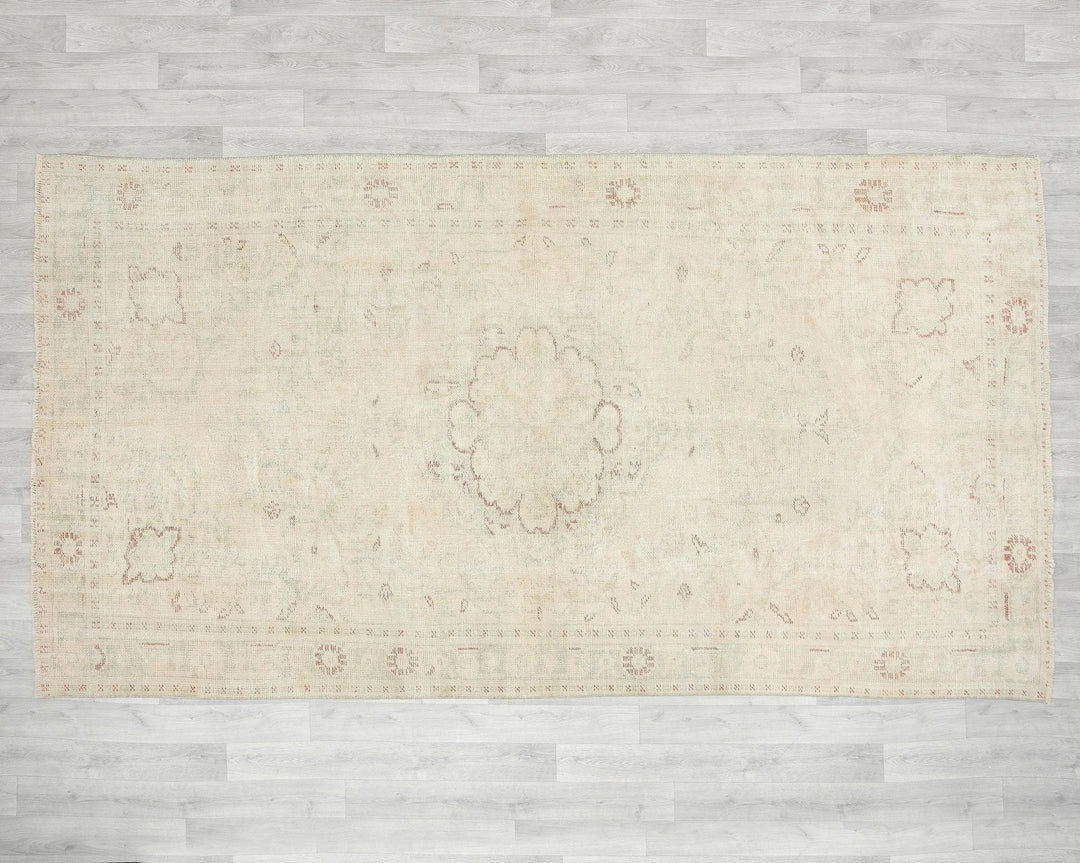 Beige Turkish Oushak Rug 5'10" x 10'2" Hand-Knotted reverse