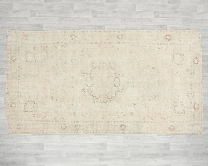 Beige Turkish Oushak Rug 5'10" x 10'2" Hand-Knotted reverse