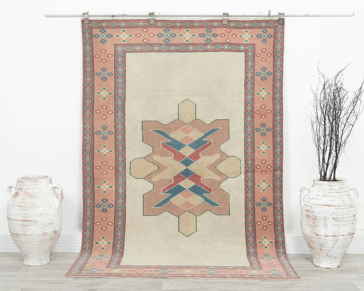 Multicolor Turkish Oushak Rug 4' 2" x 6' 5" Hand-Knotted | No. VR84189