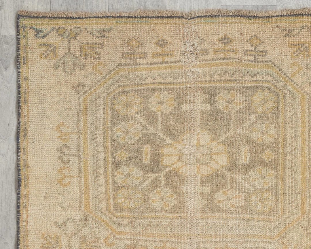 Beige Turkish Oushak Rug 2'7" x 9'10" Hand-Knotted border