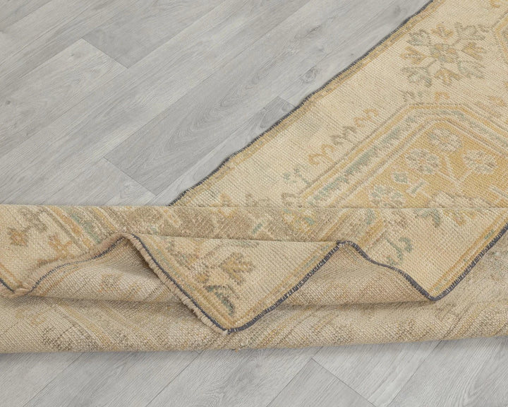 Beige Turkish Oushak Rug 2'7" x 9'10" Hand-Knotted field