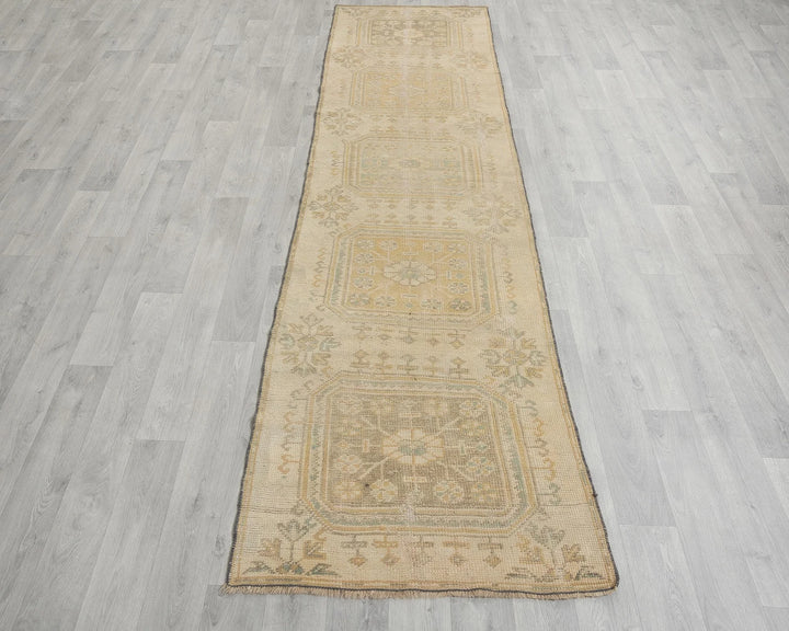 Beige Turkish Oushak Rug 2'7" x 9'10" Hand-Knotted reverse