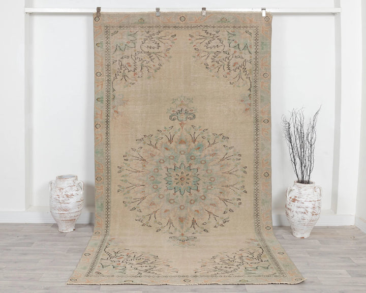 Beige Turkish Oushak Rug 6' 3" x 9' 8" Hand-Knotted | No. VR85066
