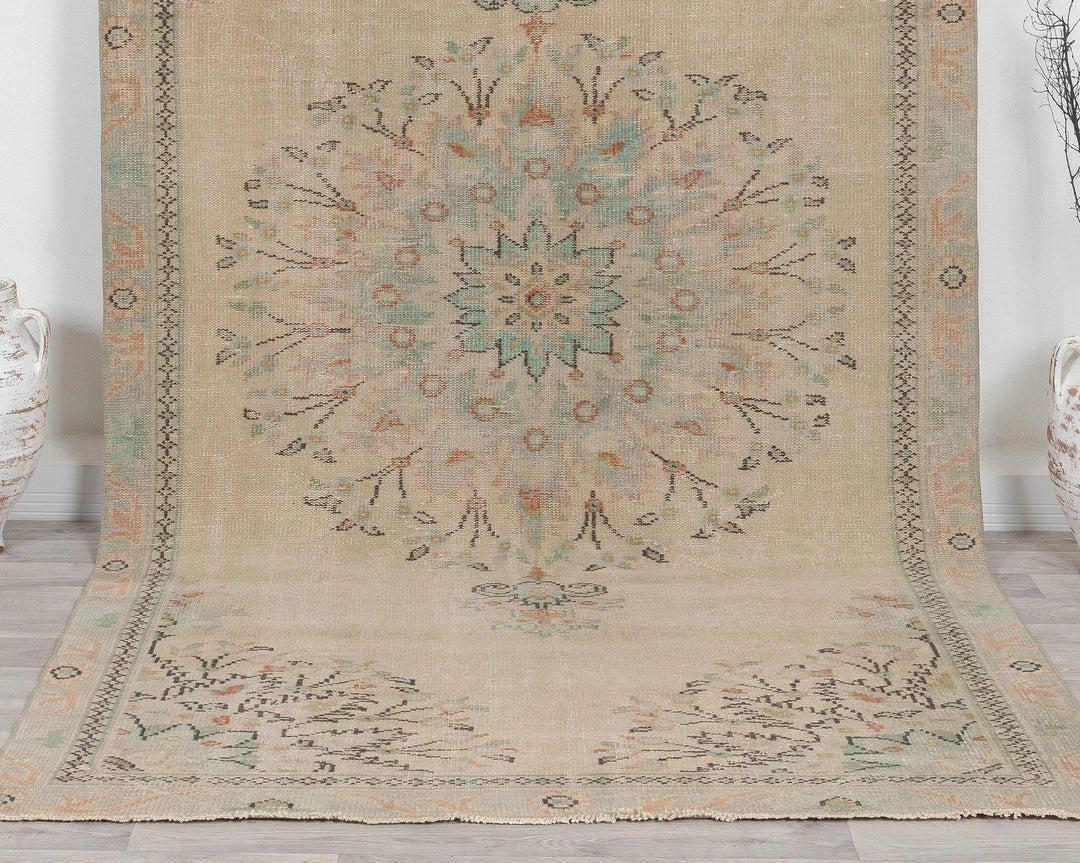 Beige Turkish Oushak Rug 6' 3" x 9' 8" Hand-Knotted | No. VR85066