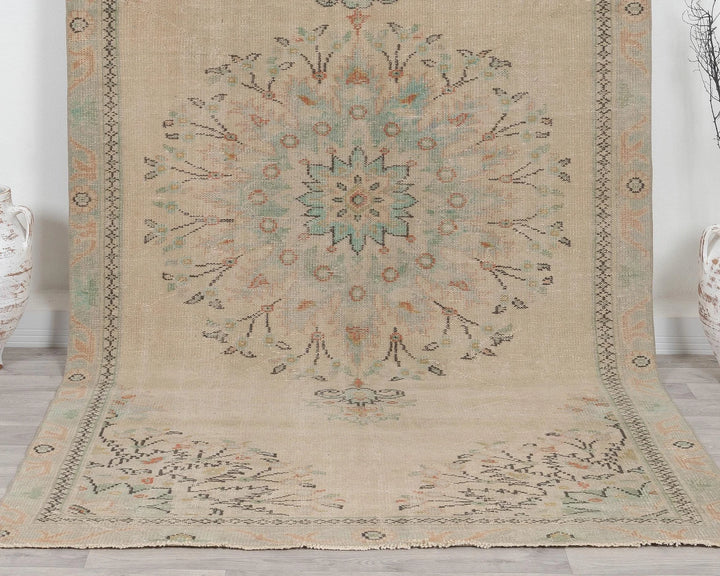 Beige Turkish Oushak Rug 6' 3" x 9' 8" Hand-Knotted | No. VR85066