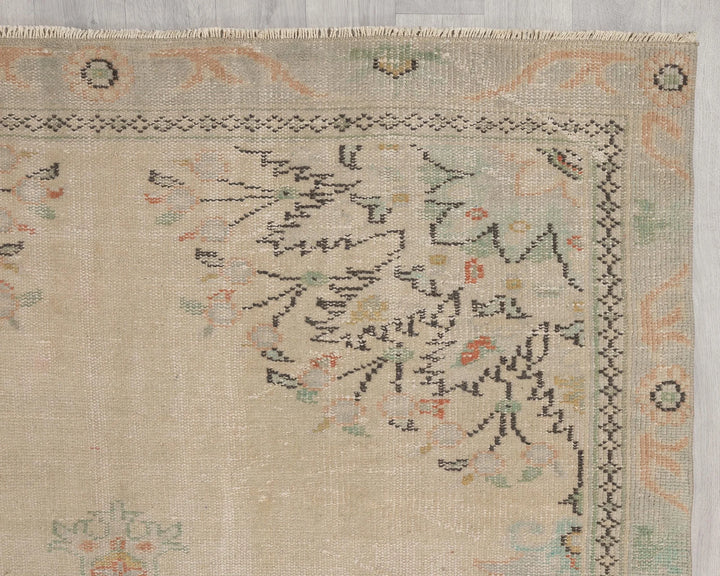 Beige Turkish Oushak Rug 6' 3" x 9' 8" Hand-Knotted | No. VR85066