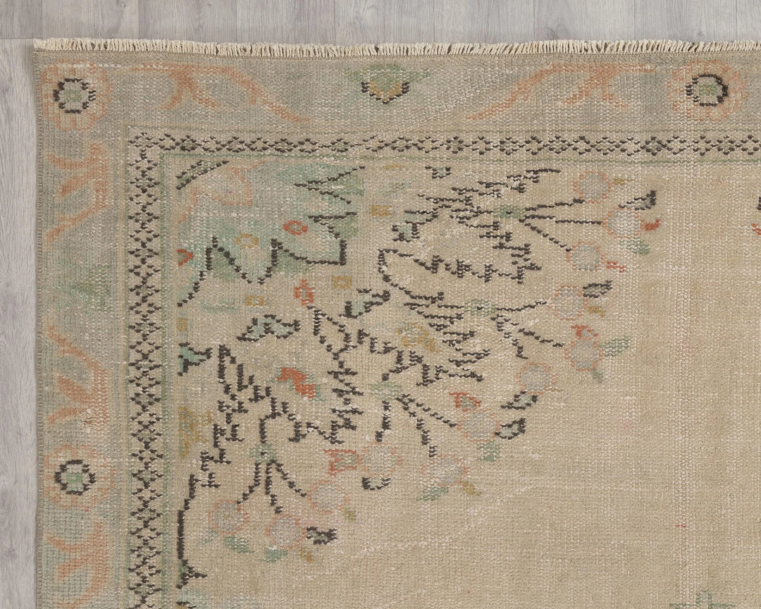 Beige Turkish Oushak Rug 6' 3" x 9' 8" Hand-Knotted | No. VR85066