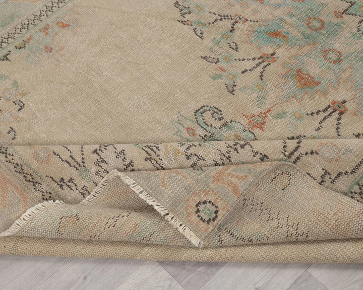 Beige Turkish Oushak Rug 6' 3" x 9' 8" Hand-Knotted | No. VR85066