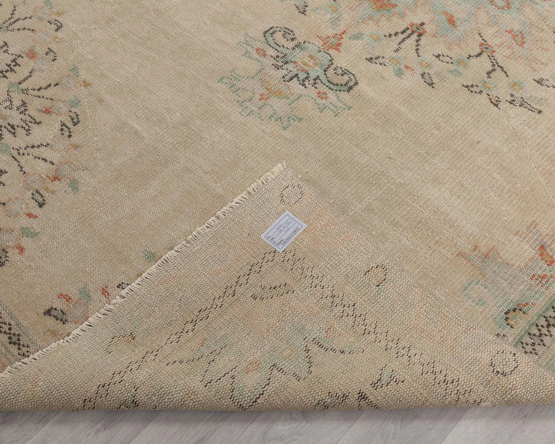Beige Turkish Oushak Rug 6' 3" x 9' 8" Hand-Knotted | No. VR85066