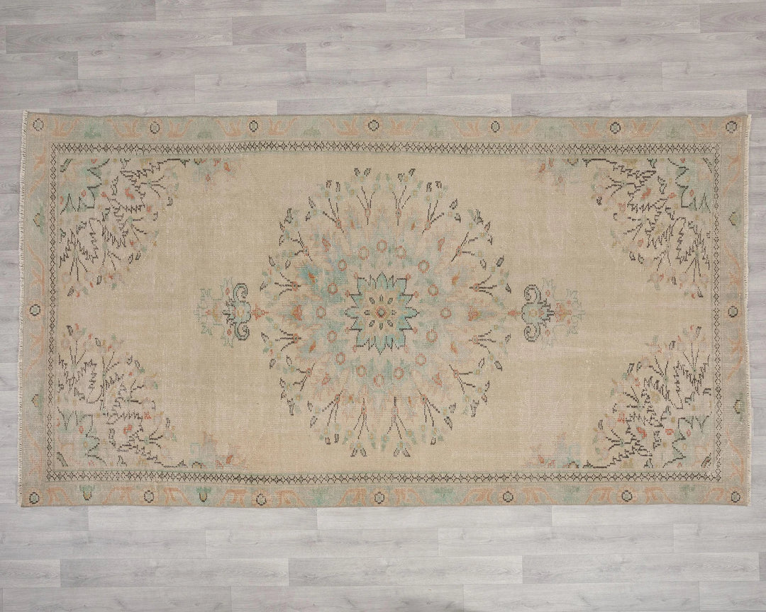 Beige Turkish Oushak Rug 6' 3" x 9' 8" Hand-Knotted | No. VR85066