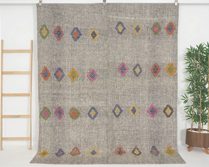 Multicolor Turkish Kilim Rug 6'1" x 7'7" Flat-Weave | No. VR85075