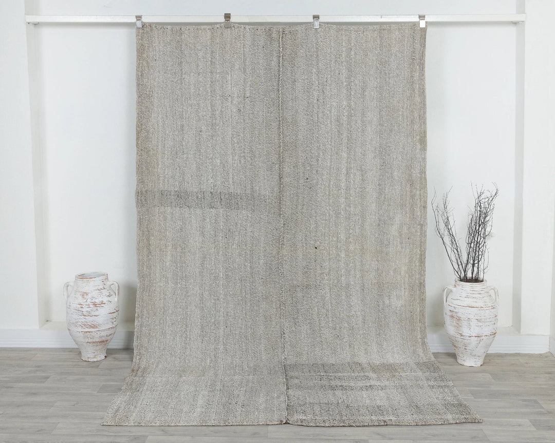 Gray Turkish Kilim Rug 6' x 10' Flat-Weave