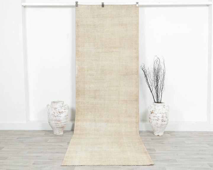 Beige Turkish Oushak Rug 3' 5" x 11' 1" Hand-Knotted | No. VR85151