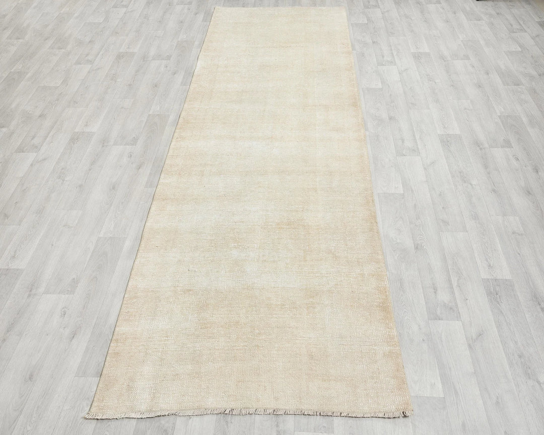Beige Turkish Oushak Rug 3' 5" x 11' 1" Hand-Knotted | No. VR85151