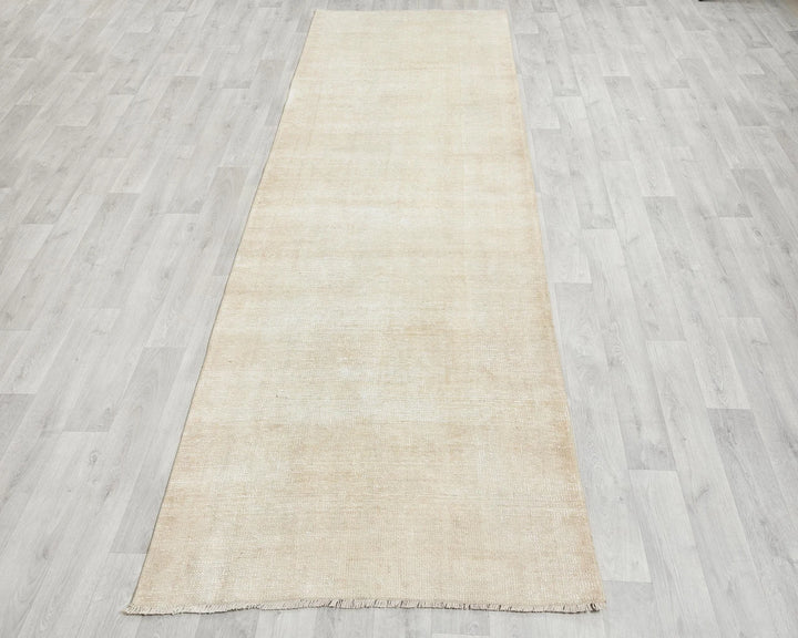 Beige Turkish Oushak Rug 3' 5" x 11' 1" Hand-Knotted | No. VR85151