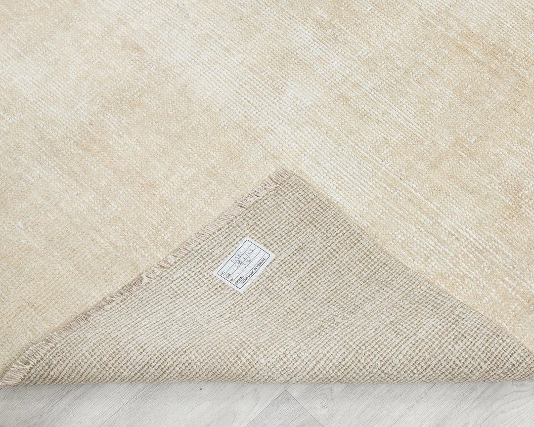 Beige Turkish Oushak Rug 3' 5" x 11' 1" Hand-Knotted | No. VR85151
