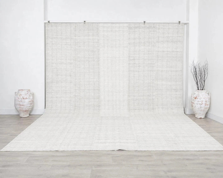 White Turkish Kilim Rug 10' 2" x 12' 10" Flat-Weave | No. VR85376