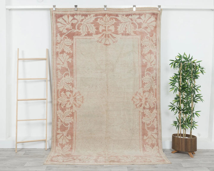 Beige Turkish Oushak Rug 5' 3" x 8' 4" Hand-Knotted | No. VR85428