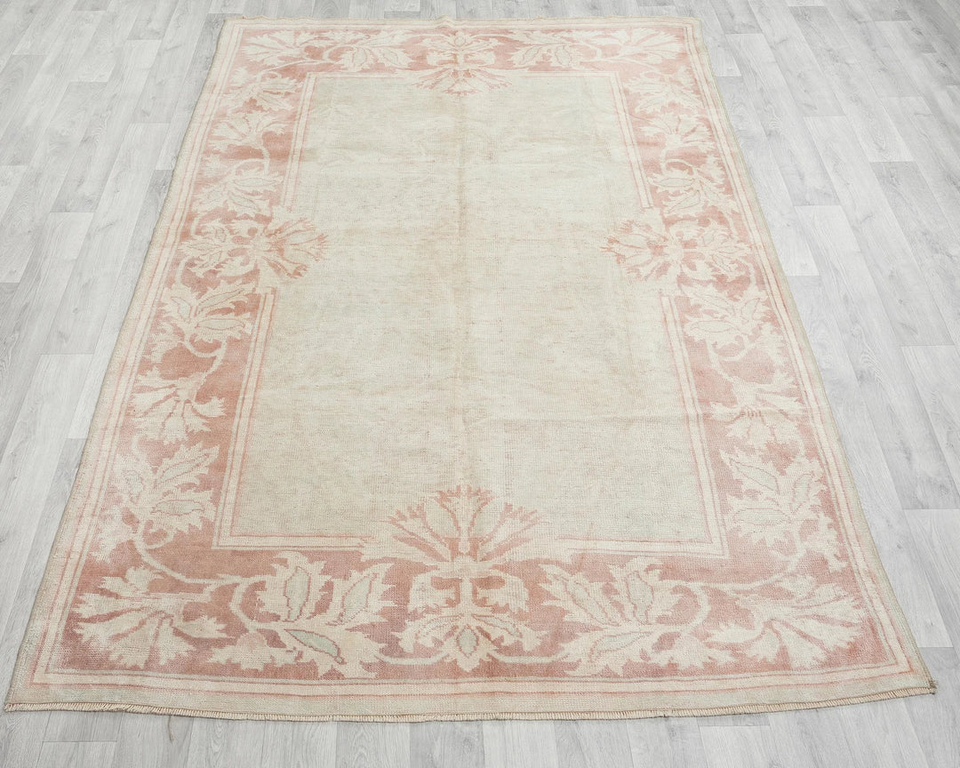 Beige Turkish Oushak Rug 5' 3" x 8' 4" Hand-Knotted | No. VR85428