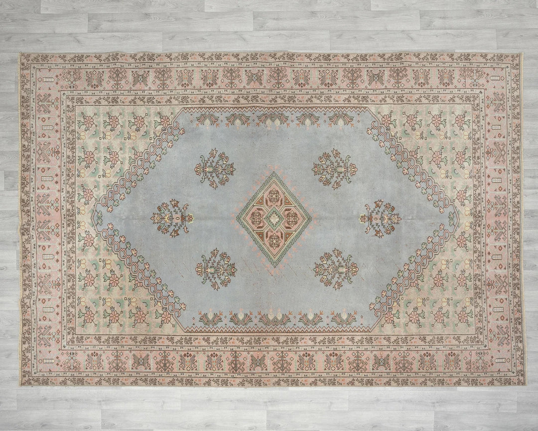 Blue Turkish Oushak Rug 6' 11" x 9' 8" Hand-Knotted | No. VR85585