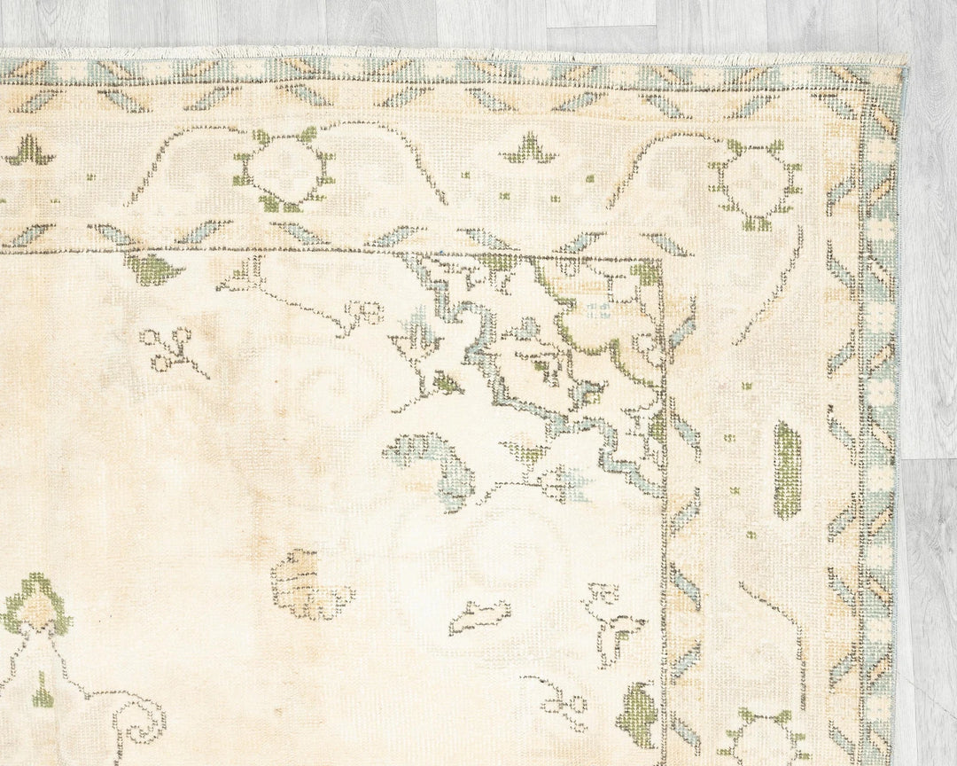 Beige Turkish Oushak Rug 6' 3" x 10' 4" Hand-Knotted pattern