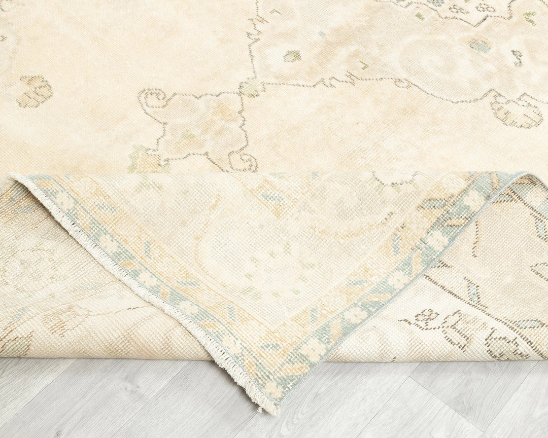 Beige Turkish Oushak Rug 6' 3" x 10' 4" Hand-Knotted field
