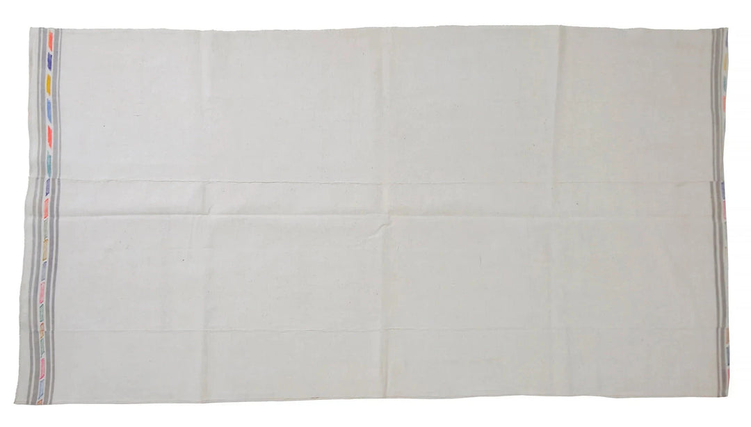 White Turkish Kilim Rug 4' 8" x 9' 8" Flat-Weave | No. VR86754