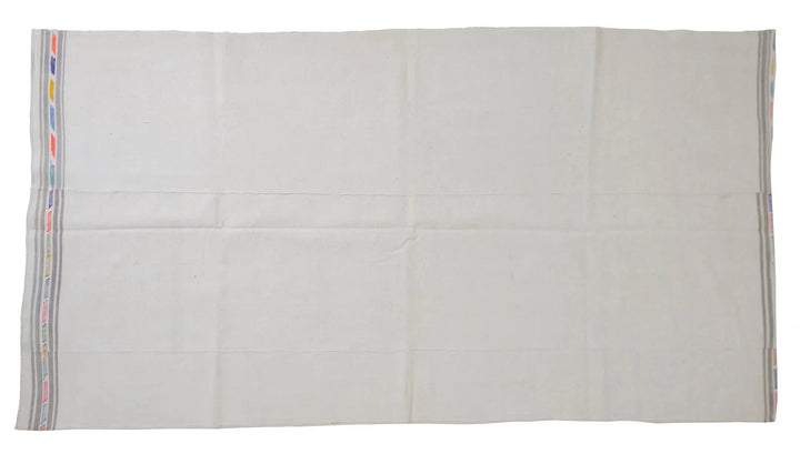 White Turkish Kilim Rug 4' 8" x 9' 8" Flat-Weave | No. VR86754