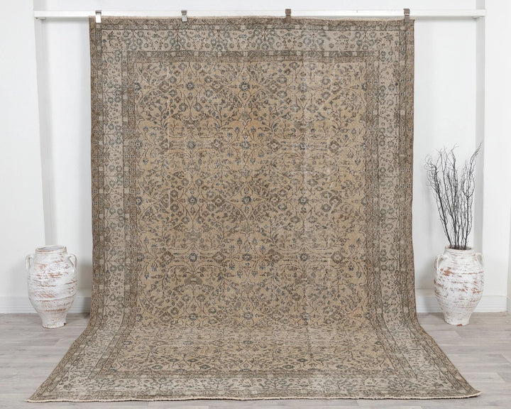 Beige Turkish Oushak Rug 7'2" x 10'4" Hand-Knotted | No. VR87045
